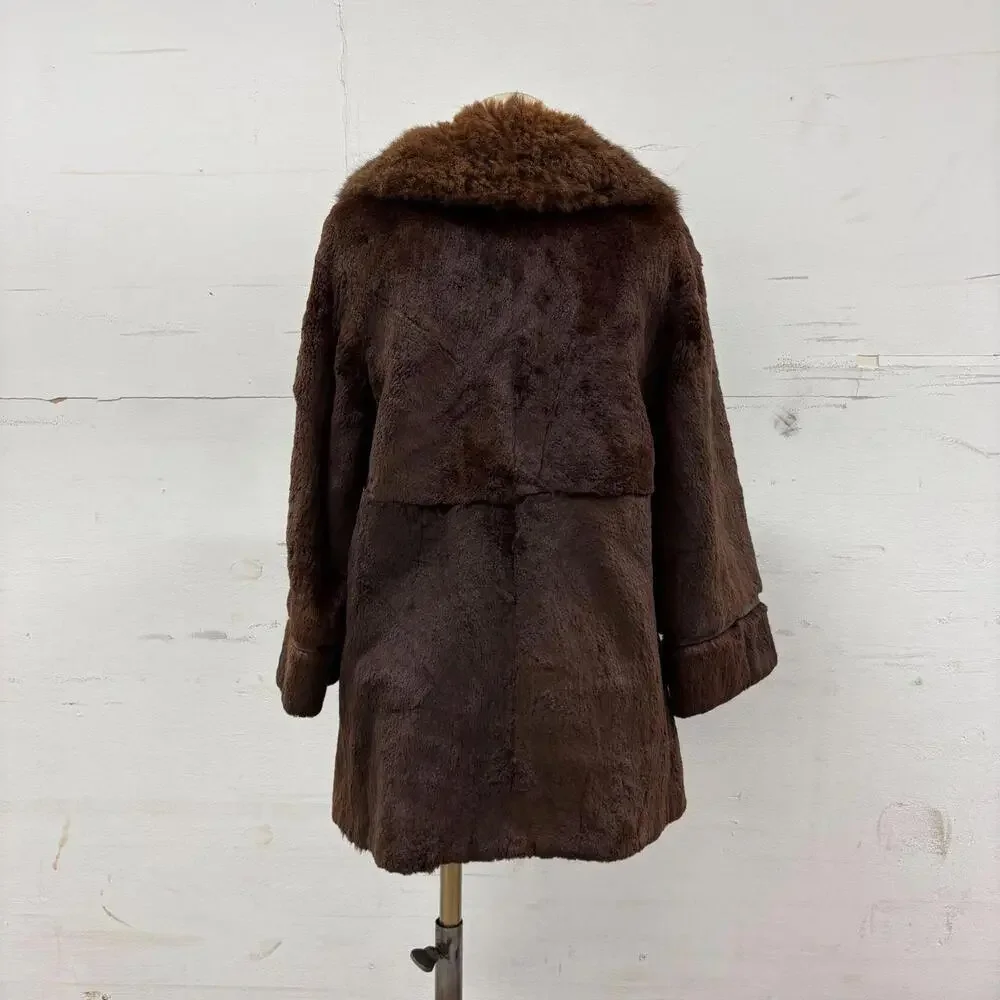 Vintage Chocolate Brown Rabbit or Nutria Real Fur Coat - Picture 2 of 6